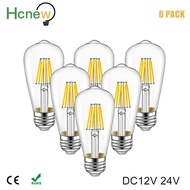 Hcnew DC/AC 12V 24V Retro Edison LED filament lamp ST58 6W Daylight White 4500k Low Voltage Warm Whi
