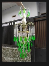 Lampu gantung ruang tamu kristal akrilik hijau/  lampu dekorasi pelaminan.