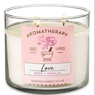 Love Rose Vanilla 3 Wick Candle by Bath and Body Works BBW.