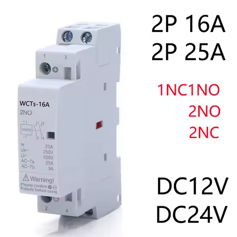 WCTs-25A DC Contactor DC24V 2P 16A 25A 2NO 1NO1NC DC12V DC24V Automatic Householdr Contactor Din Rai