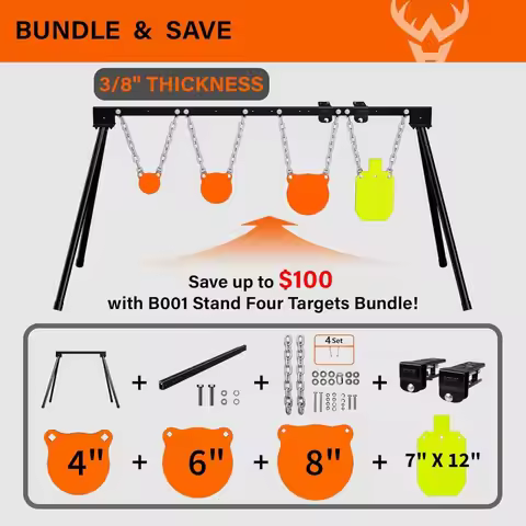 Expandable AR500 Steel Shooting Target Set with Stand 4 6 8 Inch Gongs and Torso-BestPrice