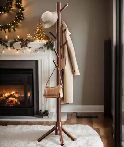 Formwell Wooden coat rack Free standing clothes rack 8 hooks hat rack for entry way living room bedr