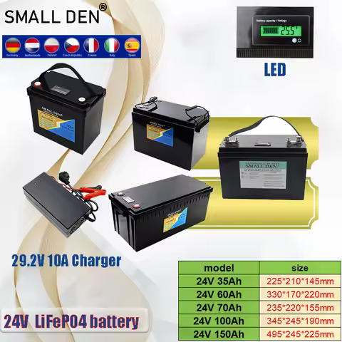 24V 35Ah 60Ah 70Ah 100Ah 150Ah LiFePO4 battery pack with built-in BMS and display for RV camping por