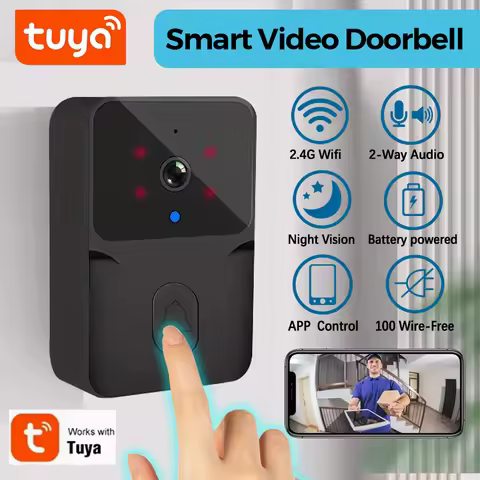 tuya Wireless smart video doorbell, 2.4G WiFi home security camera, 2-way audio, night vision, batte