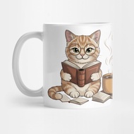 Cat Reading Book Coffee Cat Lover funny bookworm - Book Lover Coffee Mug
