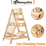 AimayaPet 3 In 1 Hammock Cat Climbing Frame Cat Scratcher Multifunctional Wooden Cat Tree