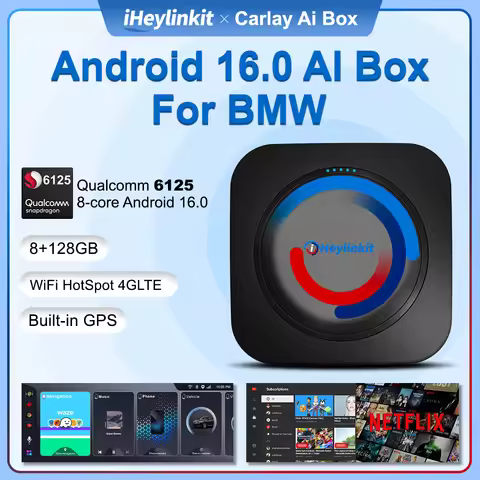 iHeylinkit 8+128G Smart Ai Box Wireless CarPlay Adapter Android Auto Android16.0 QCM6125 Support Goo
