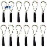 Decorative Shower Curtain Hooks Rust-Resistant Stainless Steel Ring with Tassels for Bathroom Shower Rod-Black