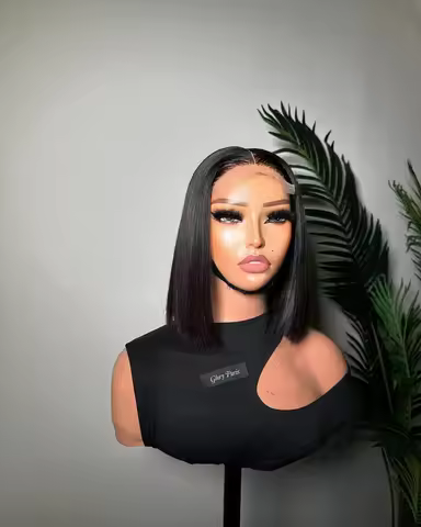 18inch180 density black silk adhesive free 13x4 front lace wig short bob style Cut bob Wig black wom