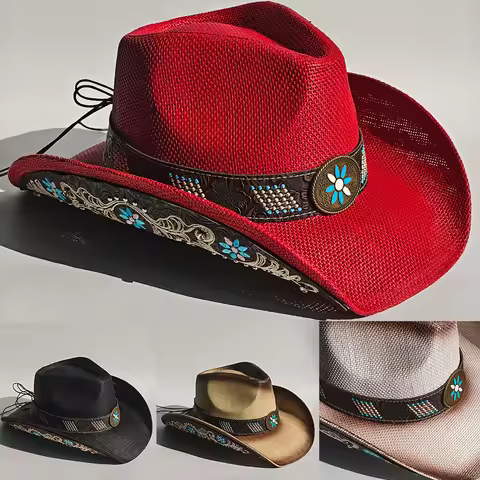 Embroidery Accessories Straw Cowboy Hat for Women and Men – Western Sun Hat for Country Concert Rode
