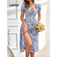 Elegant Floral Split Dress for Women LNL75375 Gaun Elegan Bunga dengan Belah untuk Wanita LNL75375