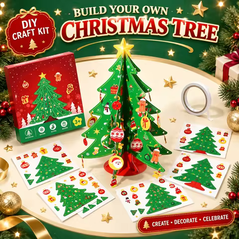 Creative 3D Christmas Tree DIY Craft Kit Fun Family Activity Desk Ornament Cardboard Christmas Tree 