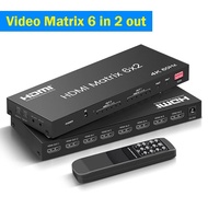 4K@60Hz HDMI Matrix Switch 6 in 2 out HDMI Video Spliitter Switcher 6x2 with Optical 3.5mm Audio Ext