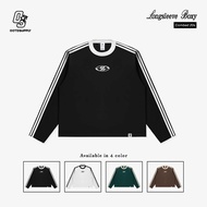OOTDSUPPLY Longsleeve Boxy Double Stripe Neocore Embroidery l Oversize Long Sleeve T-Shirt l Collar 