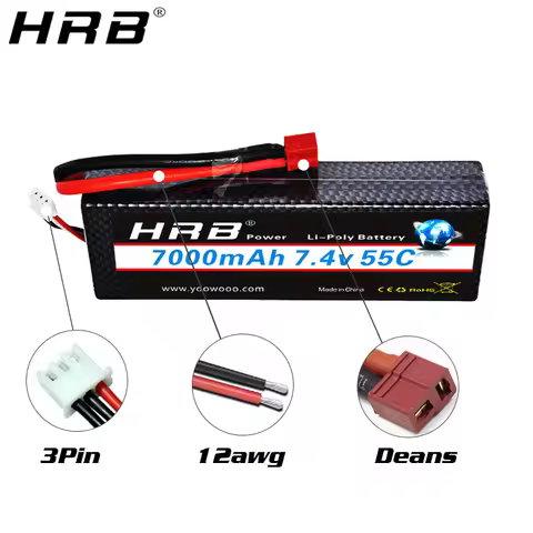 HRB 2S2P 2S Lipo Lipo Battery 7.4V 7000mah 55C Hard Case T Deans XT60 EC5 XT90 SCX10 Car FPV Airplan