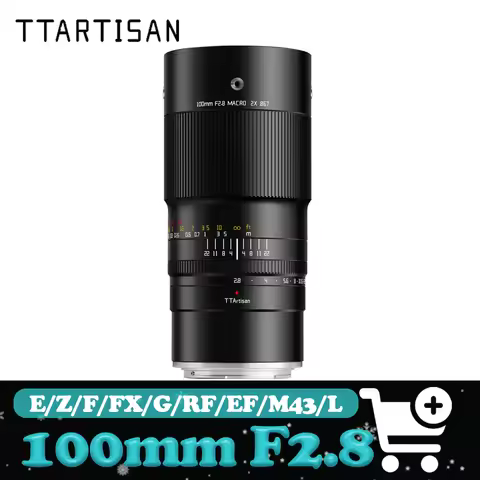 TTArtisan 100mm F2.8 2X Macro Lens Full Frame Large Aperture MF Telephoto Lens for Sony A7 Fuji X-E4