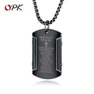 Opk ผู้ชายสร้อยคอและจี้สีดำ/ขาวศาสนาเครื่องประดับสแตนเลสคริสเตียนพระคัมภีร์ผู้ชายสแควร์จี้ไทเทเนียมเ