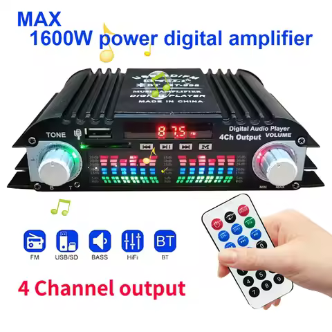 1600W Peak Power HiFi Sound Amplifier Remote Control Bluetooth-Compatible Home Car Power Amplifier M
