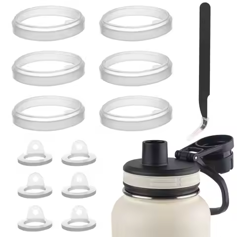 Replacement Water Bottle Cap for Thermoflask 24/32/40/64 Ounces with 6 Transparent Ring-Shaped Acces