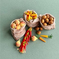 Miniature set of vegetables in bags for dollhouse games, scale 1:12