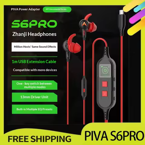 Piva S6pro Earphones Come With Built-In Sound Card EQ tuning Rechargeable TypeC In Ear Gaming Earpho