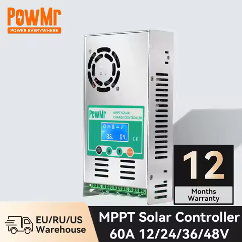 PowMr Solar Panels Controller MPPT 60A Solar Charge Controller Lithium LiFePo4 Lead-Acid Battery Reg