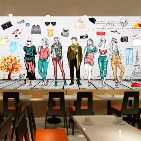 3D Custom Wallpaper Trendy Fashion Specialty Store Coffee Shop Mural Clothing Store Aesthetic Art Be