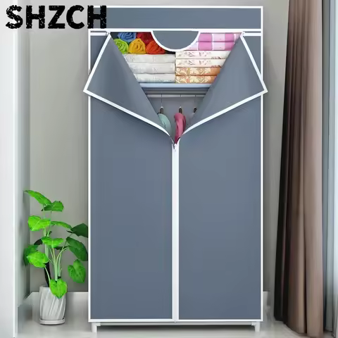Portable Closet Large Wardrobe with 6 Shelves Clothes Organizer with Hanging Rods Wardrobe with Side