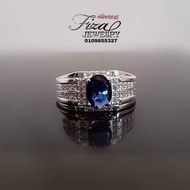 cincin lelaki permata biru silver 925, cincin lelaki batu biru perak925, silver 925 men ring blue sapphire in cz stone