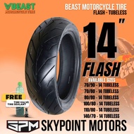 BEAST Tubeless Tire 14 for Motorcycle FLASH 70/80, 70/90, 80/80, 100/80, 110/80, 140/70 WITH SEALANT AND PITO