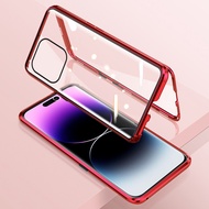Ốp Nam Châm 360 Bảo Vệ Toàn Bộ Thân Hai Mặt Kính Cường Lực Từ Tính Vỏ Kim Loại Cho Apple iPhone 14 P