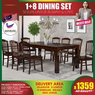 1+8 Seater 6.5 Feet Solid Wood Dining Set Kayu High Quality Turkey Fabric Chair / Dining Table / Dining Chair / Meja Makan / Kerusi Meja Makan / Buffet Makan Meja / Meja Party Makan Weekend / iFURNITURE