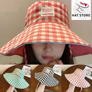 Wide-brimmed plaid bucket hat for sun protection, 2-sided fisherman's hat (P1145HATSTORE)