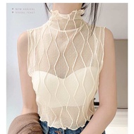 Feelme KK-527 Crop Lace Mesh Top Vest Top tanktop kamisol Atasan lace Renda Dalaman Baju Blouse tran
