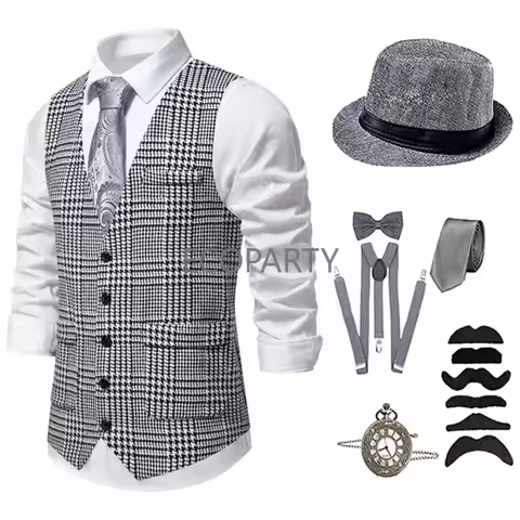 New Gionforsy 1920s Mens Gatsby Gangster Costume Grandpa Accessories Set 20s Old Man Vest Hat Bow Ti