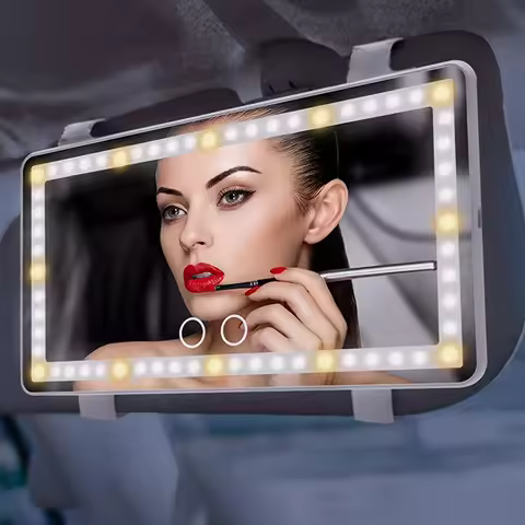 Smart Car Makeup Mirror with 3-Color LED Lighting - Seamless Brightness Control for Effortless, On-t