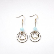 黃銅耳環 | 藍玉髓 | 幾何 耳針 / 耳夾