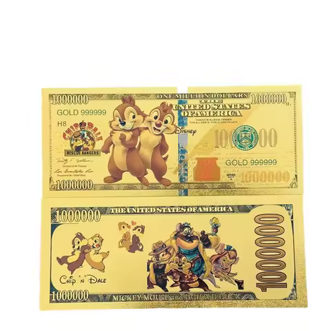 10pcs/lot Nice Anime Chip 1 Million dollar Banknote in 24K Gold Plated For Collection