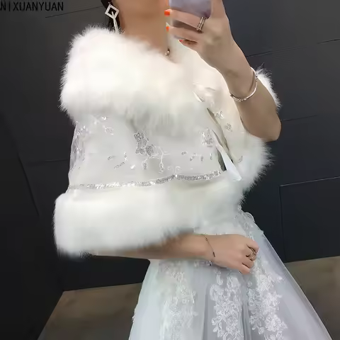 Party Dresses Boleros Wedding Shawl Faux Fur Shawl Bolero Cardigan Shrugs for Women Wedding Bride Co