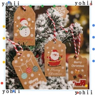 YOHII Merry Christmas Kraft Paper Tags, Snowman Santa Claus Xmas tree Hanging Label,  Year Christmas Tree Paper Cotton Rope Gift Card Decorations Party