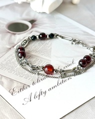 浪漫權杖公主醫療鋼設計款水晶手鍊 - 醫療鋼/紅石榴石/芬達石