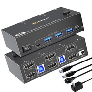 8K HDMI KVM Switch 2 Monitors 2 Computers 8K 4K,USB 3.0 Dual Monitor KVM Switch for 2 Computer Share