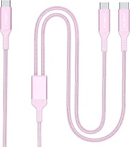 100W 2-in-1 USB-C Cable 4FT Pink, Dual USB C 5A Fast Charging, Splitter Multi USB Type C Charge for 