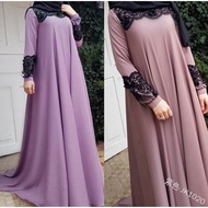 abaya muslimah women fashion slim long sleeved plain jubah murah plus size 5XL lace cuff baju kurung dress muslim wear