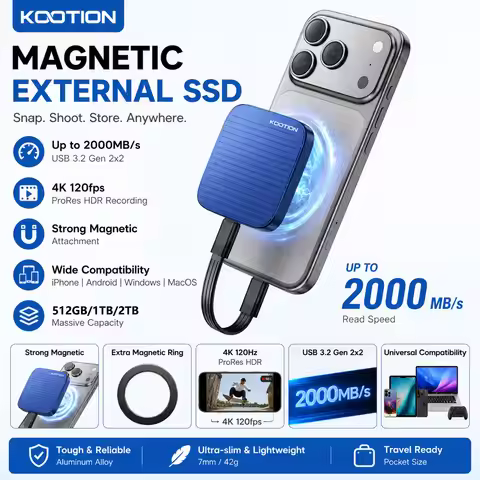 KOOTION X7MAX Magnetic Portable External SSD 2000MB/s HDR USB 3.2 GEN2 Record and Store for iPhone 1