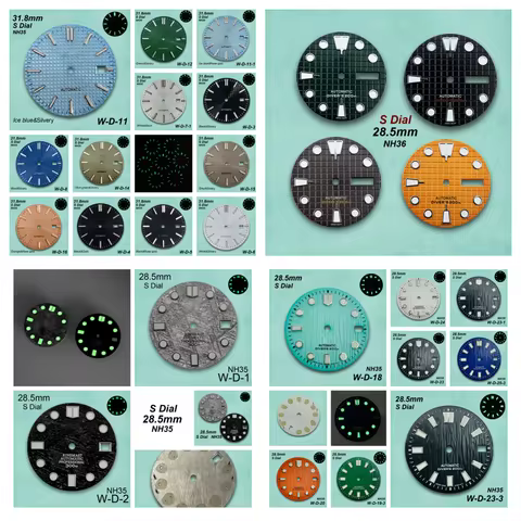 28.5/31.8mm S Logo Oak/Waffle/Meteorite Dial Fit NH35/NH36 Movement Green Luminous Dual Calendar Wat