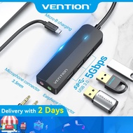 Vention USB 3.0 Hub with Built-in Sound Card, 3-Port High Speed 5Gbps Data Hub with External Power S