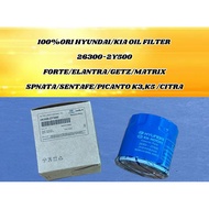 100 HYUNDAI/KIA OIL FILTER - 26300-2Y500-FORTE/ELANTRA/GETZ/MATRIX/SPNATA/SENTAFE/PICANTO K3,K5 /CIT