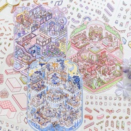 ENWEI 4 Pcs [Meow Relaxation Day Series] Landscape Stickers 3D Waterproof Material Cartoon Style Scr