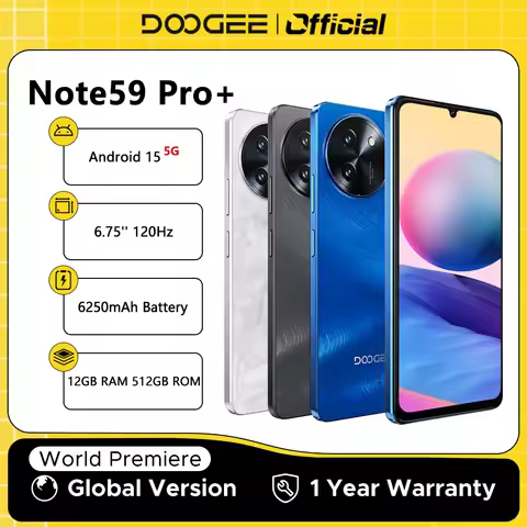 【Brand+】DOOGEE Note59 Pro+ 5G Smart phone Android 15 6250mAh Battery 6.75'' 120Hz Screen 12GB 512GB 